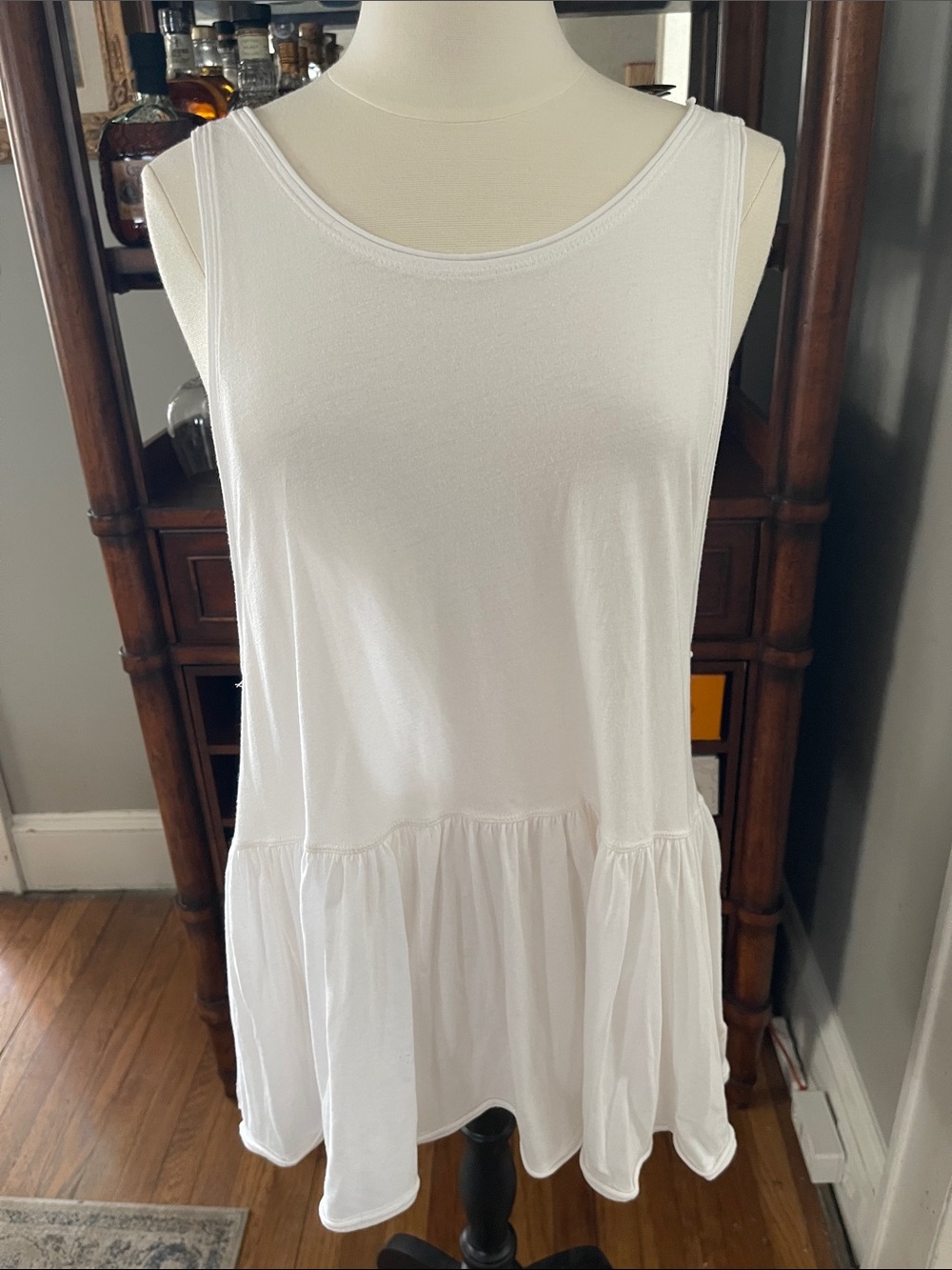 Free People White Ruffle-Hem Tank